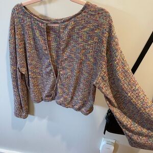 Anthropologie Daily Practice rainbow top with flared sleeves and open back